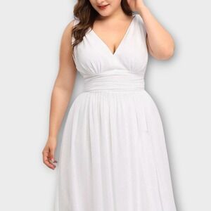 Ever Pretty White V‎ Neck Sleeveless Chiffon Cocktail Party Dress Size 12